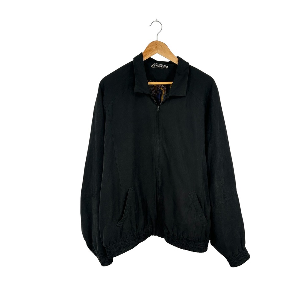 St Croix Shop Mens Full Zip Bomber Jacket Black Microfiber XXL Vintage‎ USA